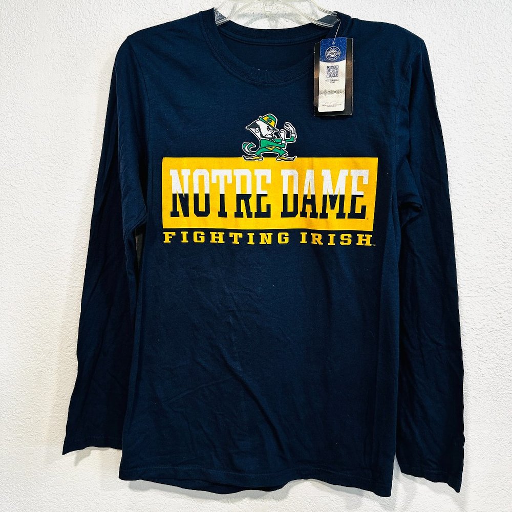 Notre Dame Fighting Irish Tee Long Sleeve by Captivating Navy Blue Mens Sz Small